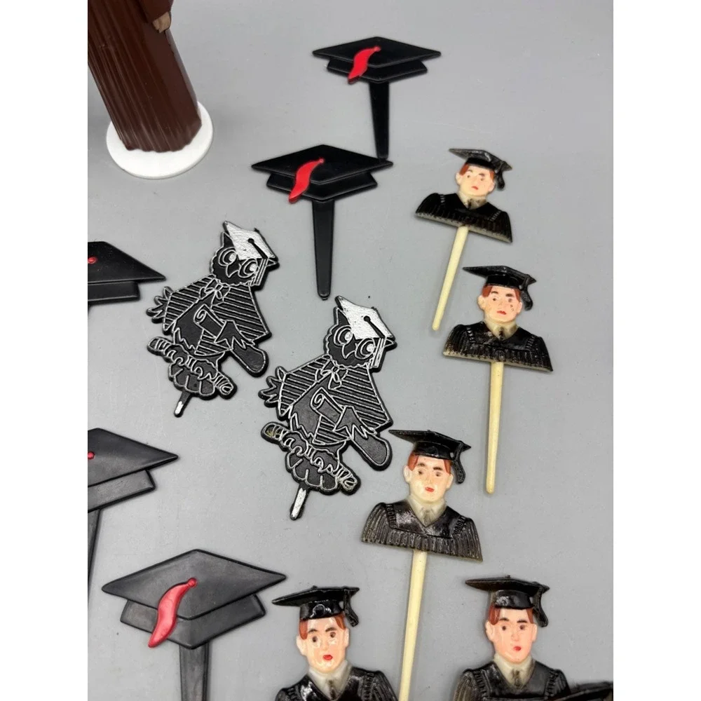Lot Vintage Graduation Themed Cupcake Picks & Cake Toppers Set‎ Black
